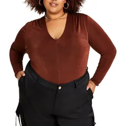 Plus V Neck Long Sleeve Blouse