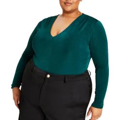 Plus V Neck Long Sleeve Blouse