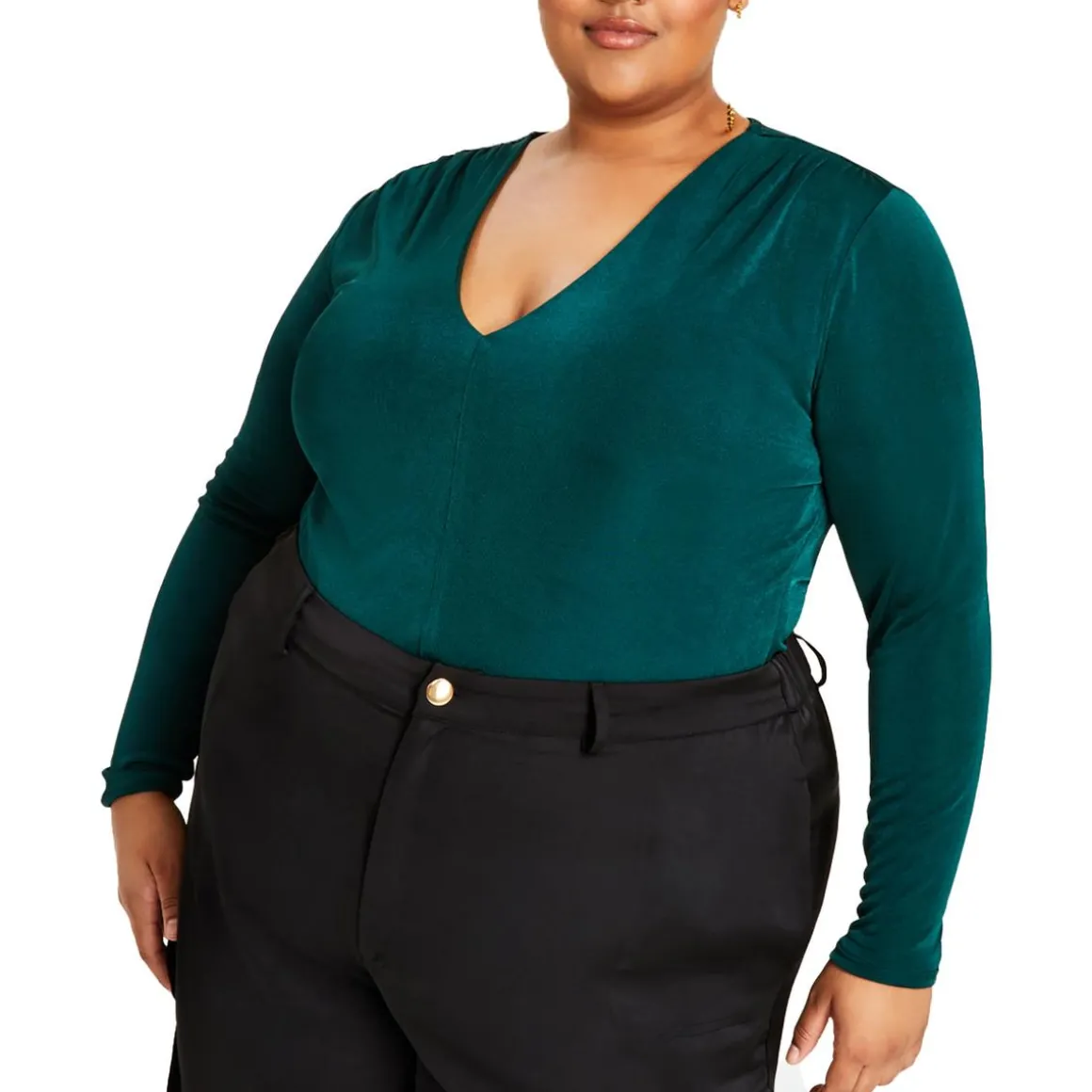 Plus V Neck Long Sleeve Blouse