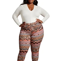 Plus V Neck Long Sleeve Blouse