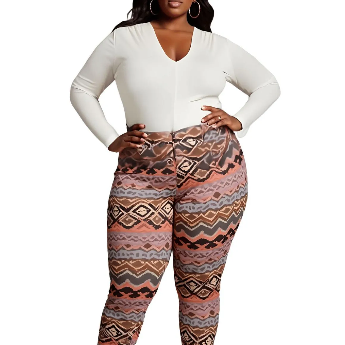 Plus V Neck Long Sleeve Blouse