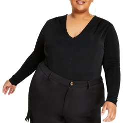 Plus V Neck Long Sleeve Blouse