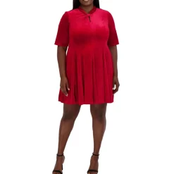 Plus Velvet Knee Fit & Flare Dress