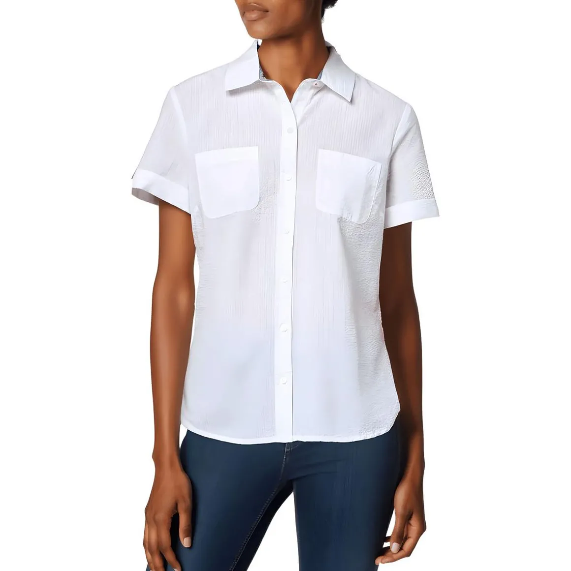 Pocket Cotton Button-Down Top