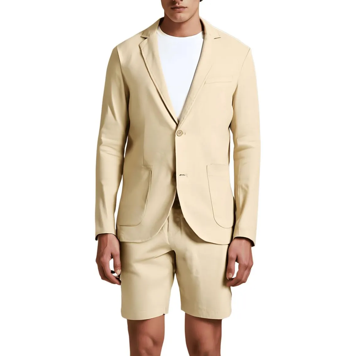 Pocket Linen Two-Button Blazer