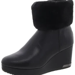 POWELL WEDGE BOOTIE Faux Fur Lined Faux Leather Wedge Boots