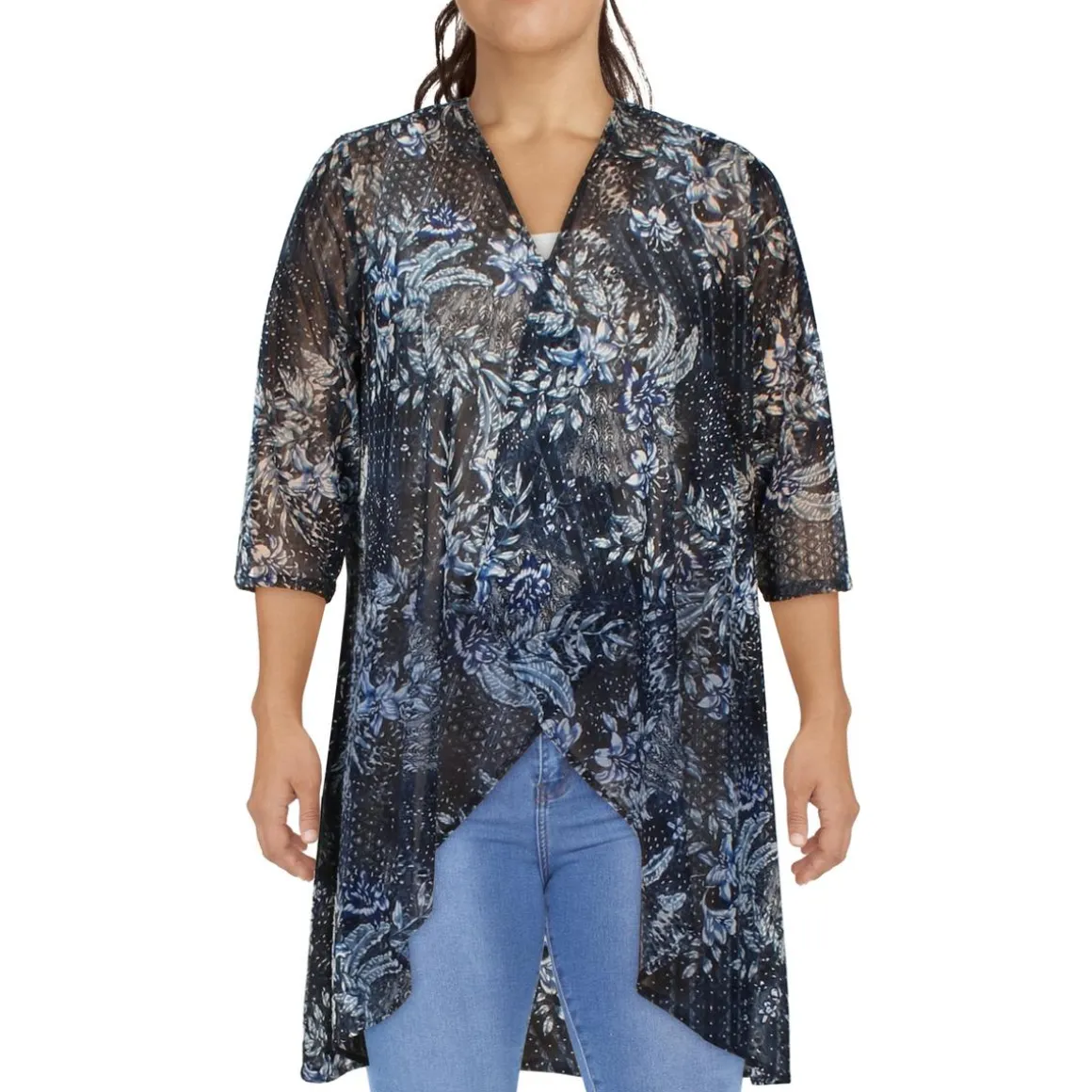 Printed Cardigan Open-Front Blazer