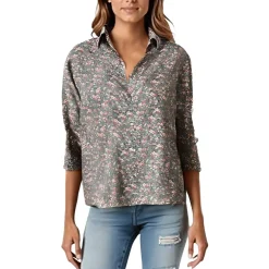 Printed Chiffon Button-Down Top