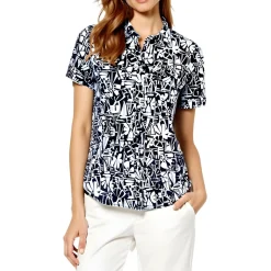 Printed Cotton Button-Down Top