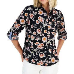 Printed Cotton Button-Down Top