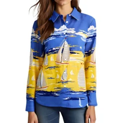 Printed Cotton Button-Down Top