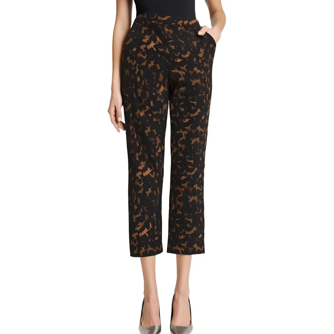 Printed Crepe Cropped Pants