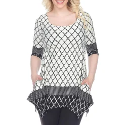 Printed Elbow Sleeve Tunic Top