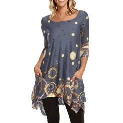 Printed Elbow Sleeve Tunic Top