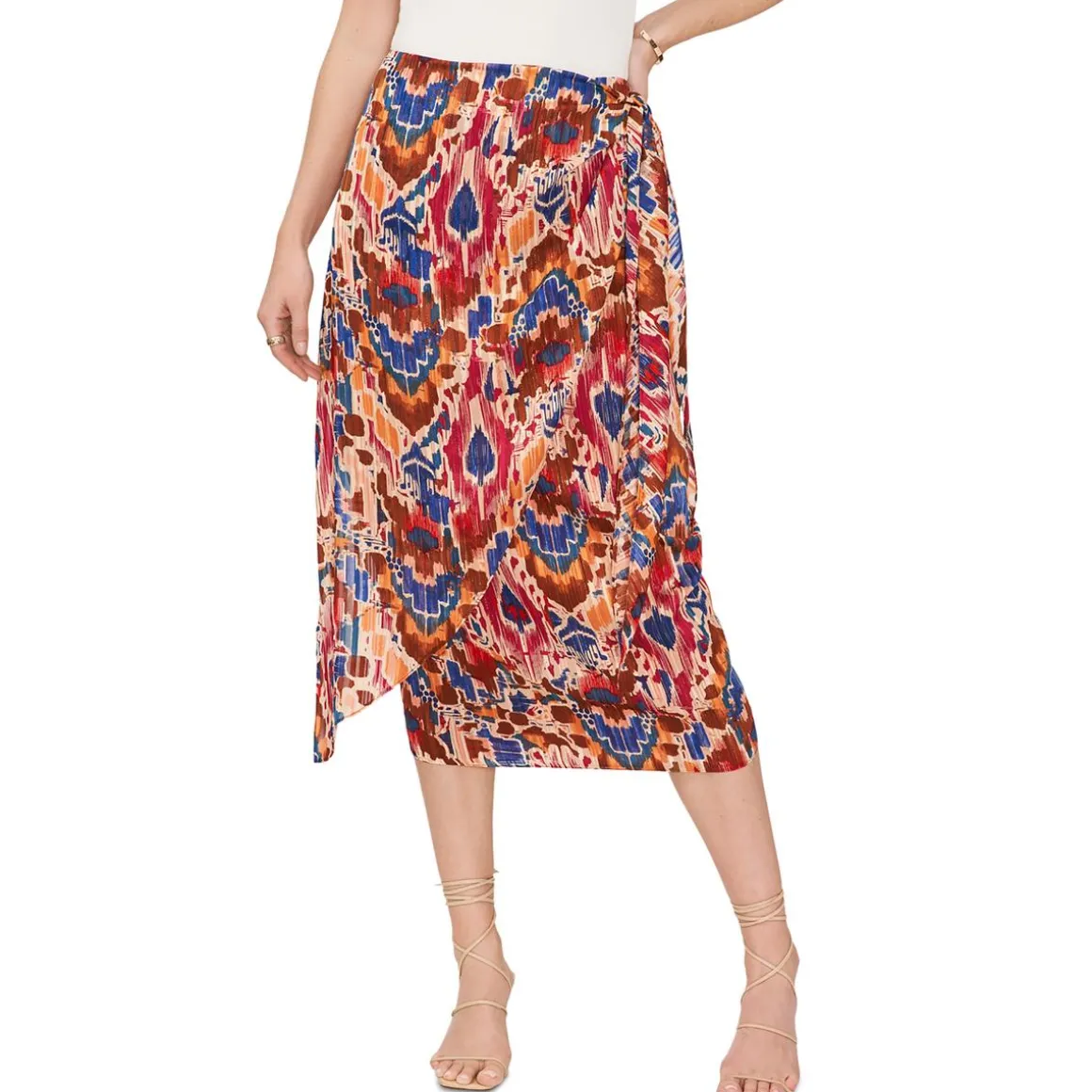 Printed Front-Tie Midi Skirt