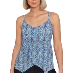 Printed Handkercheif-Hem Tankini Swim Top