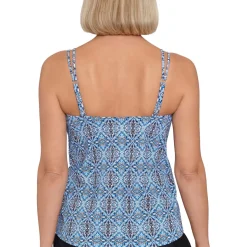 Printed Handkercheif-Hem Tankini Swim Top