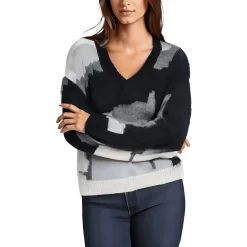 Printed Knit V-Neck Sweater