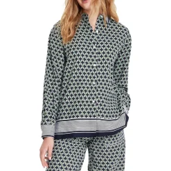 Printed Linen Button-Down Top