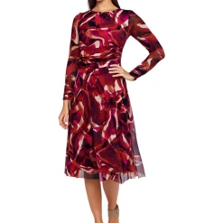 Printed Mesh Midi Dress