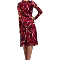 Printed Mesh Midi Dress