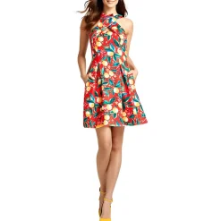 Printed Scuba Fit & Flare Dress