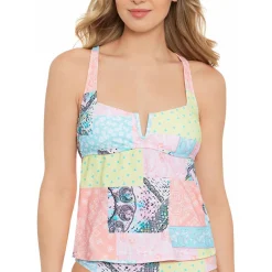 Printed V-Wire Tankini Swim Top