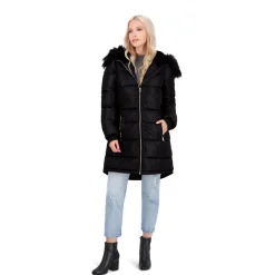 Puffer Coat For Women - Quilted Winter Coat w/ Faux Fur Hood
