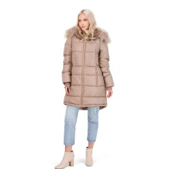 Puffer Coat For Women - Quilted Winter Coat w/ Faux Fur Hood