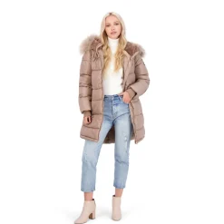 Puffer Coat For Women - Quilted Winter Coat w/ Faux Fur Hood