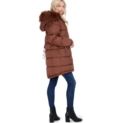 Puffer Coat For Women - Quilted Winter Coat w/ Faux Fur Hood