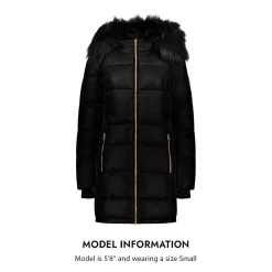 Puffer Coat For Women - Quilted Winter Coat w/ Faux Fur Hood