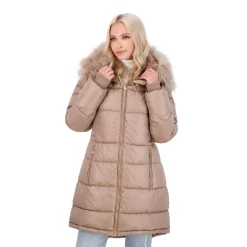 Puffer Coat For Women - Quilted Winter Coat w/ Faux Fur Hood