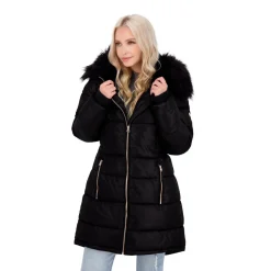 Puffer Coat For Women - Quilted Winter Coat w/ Faux Fur Hood