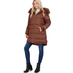 Puffer Coat For Women - Quilted Winter Coat w/ Faux Fur Hood