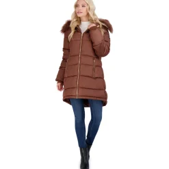 Puffer Coat For Women - Quilted Winter Coat w/ Faux Fur Hood