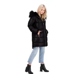 Puffer Coat For Women - Quilted Winter Coat w/ Faux Fur Hood