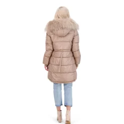 Puffer Coat For Women - Quilted Winter Coat w/ Faux Fur Hood