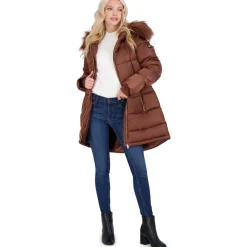 Puffer Coat For Women - Quilted Winter Coat w/ Faux Fur Hood