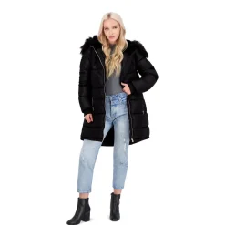 Puffer Coat For Women - Quilted Winter Coat w/ Faux Fur Hood