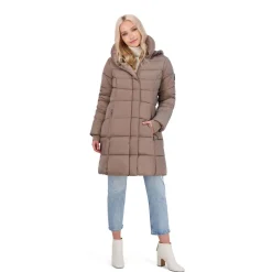 Puffer Coat for Women-Quilted Winter Jacket with Pillow Collar Hood