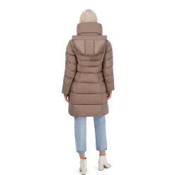 Puffer Coat for Women-Quilted Winter Jacket with Pillow Collar Hood