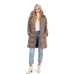 Puffer Coat for Women-Quilted Winter Jacket with Pillow Collar Hood