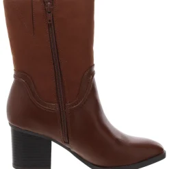 Queenyy Zipper Faux Leather Mid-Calf Boots