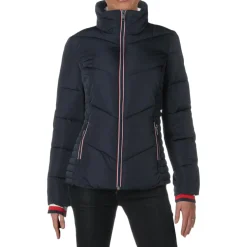 Quilted Chevron Hoodless Stand Collar Winter Puffer Coat