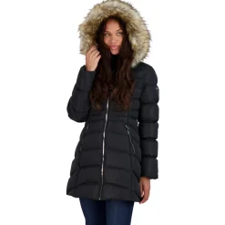 Quilted Faux Fur Trim Mid-Length Puffer Coat