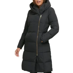 Quilted Mid-Length Down Coat with Oversized Hood