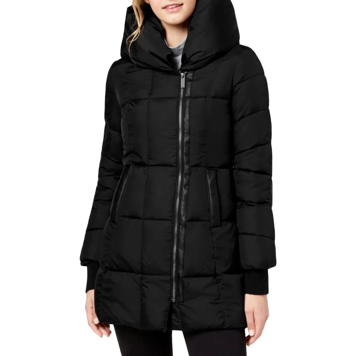 Quilted Mid-Length Winter Puffer Coat with Funnel Neck