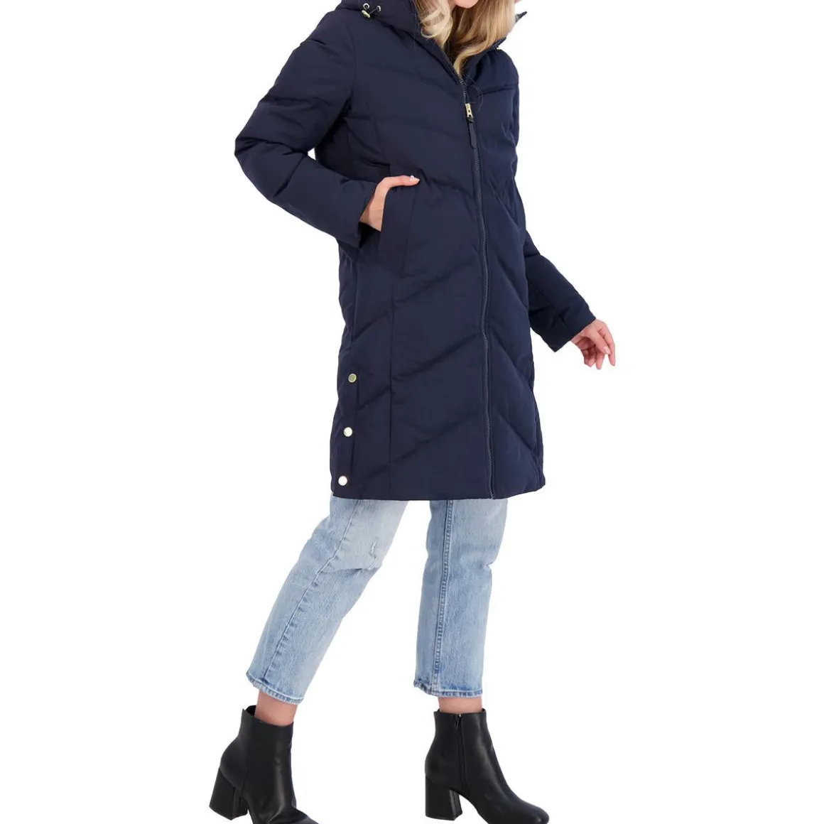 Quilted Mid-Length Winter Puffer Coat with Funnel Neck