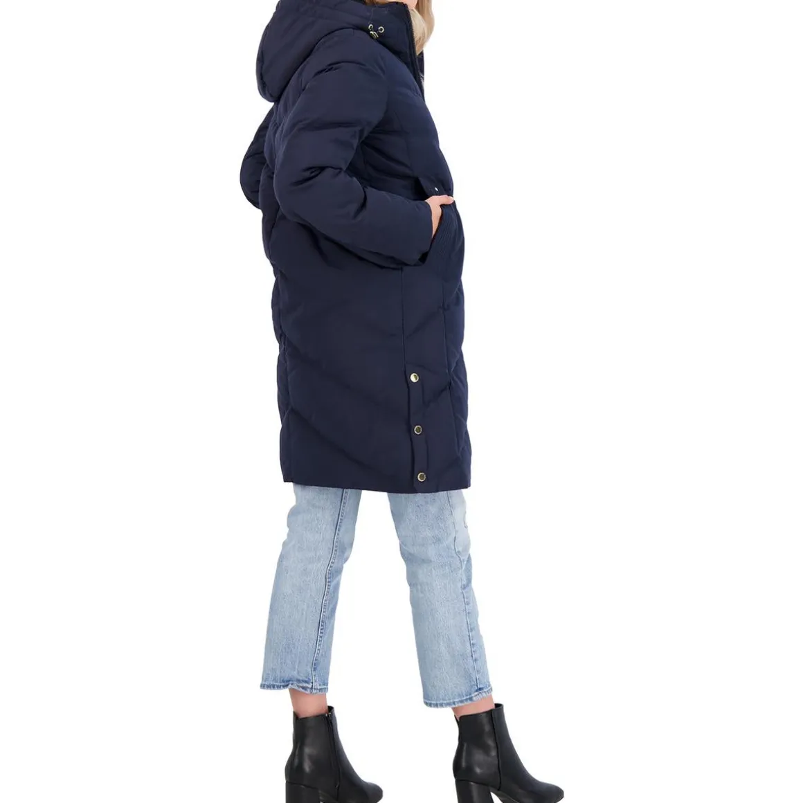 Quilted Mid-Length Winter Puffer Coat with Funnel Neck
